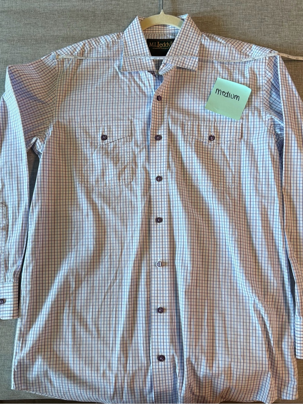 M. L. Leddy Medium Blue/purple Checked Men's Button-Up Shirt